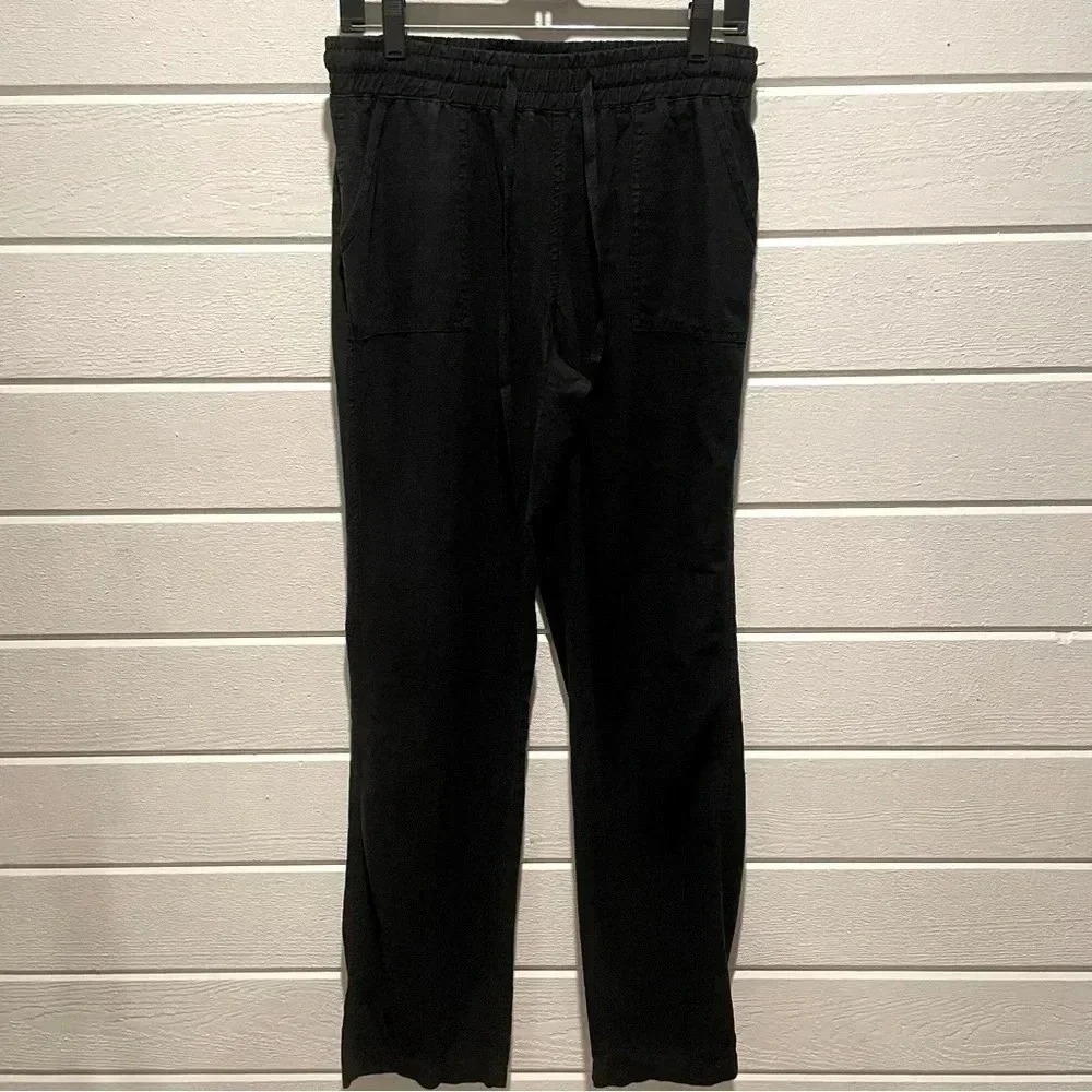 Cato Women’s Straight Leg Drawstring High Waist Black Cotton Pants Size Small